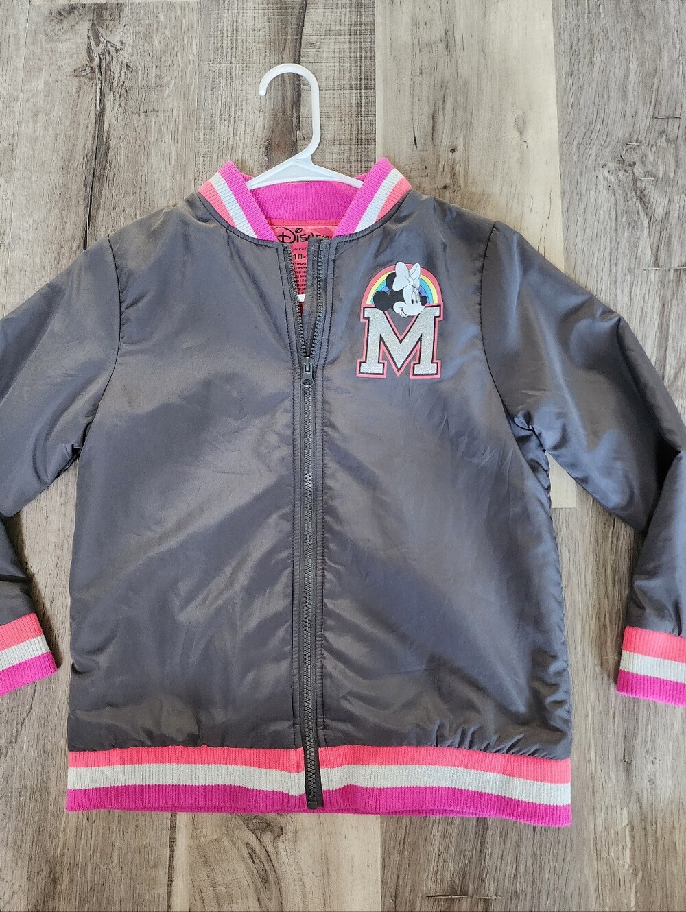 Disney Gray Minnie Mouse Puffer Jacket with Pink Trim